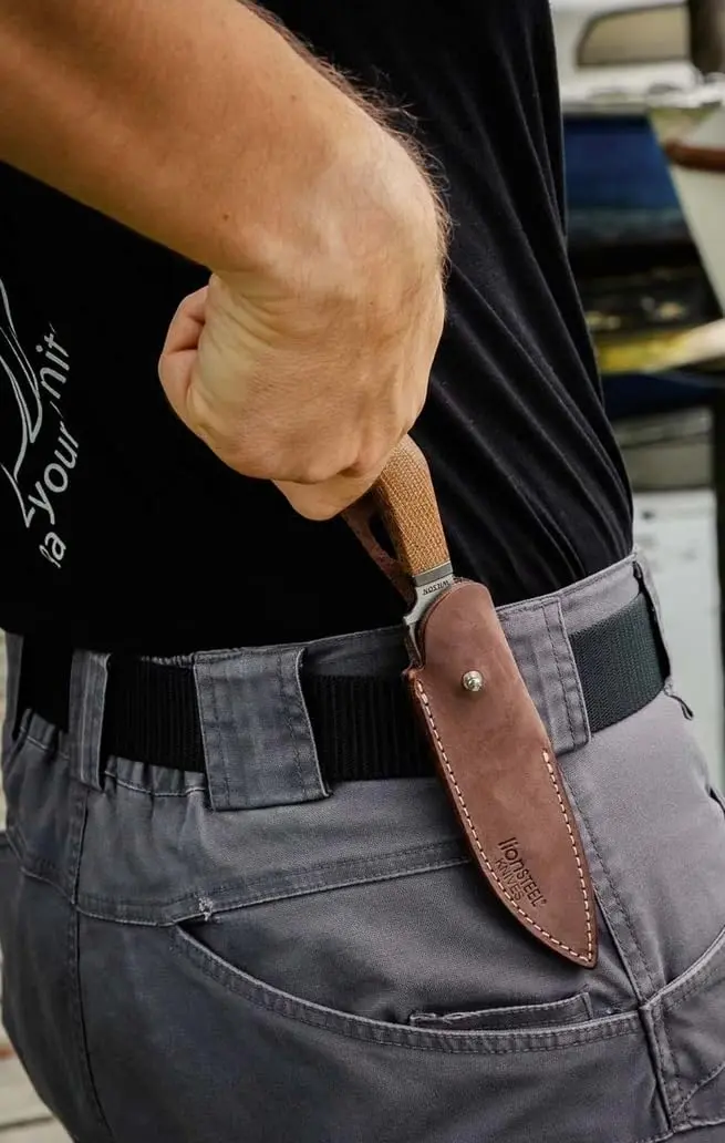 LionSteel WILLY Compact Fixed Blade Knife | Italian M390 Steel, Solid Handle, Titanium Guard (Olive Wood) - view 7