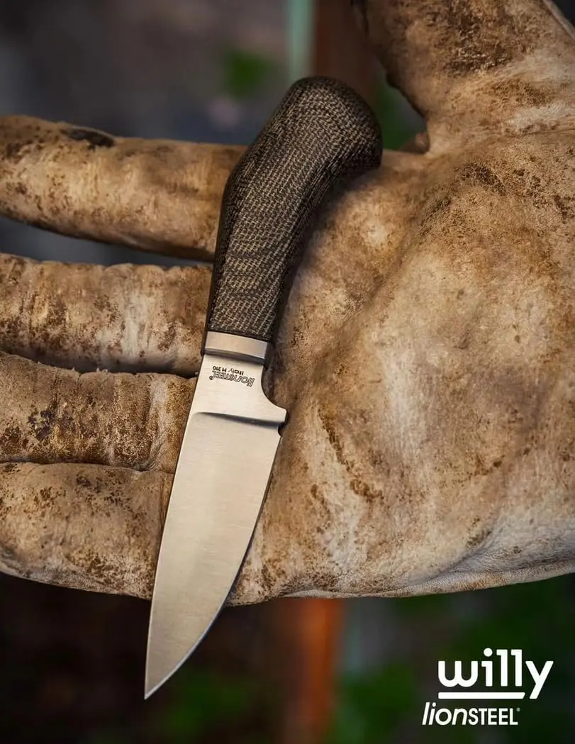 LionSteel WILLY Compact Fixed Blade Knife | Italian M390 Steel, Solid Handle, Titanium Guard (Olive Wood) - view 8