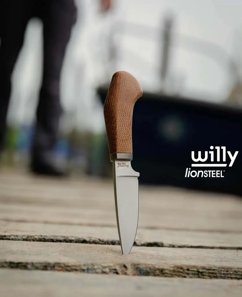 LionSteel WILLY Compact Fixed Blade Knife | Italian M390 Steel, Solid Handle, Titanium Guard (Olive Wood) - view 4