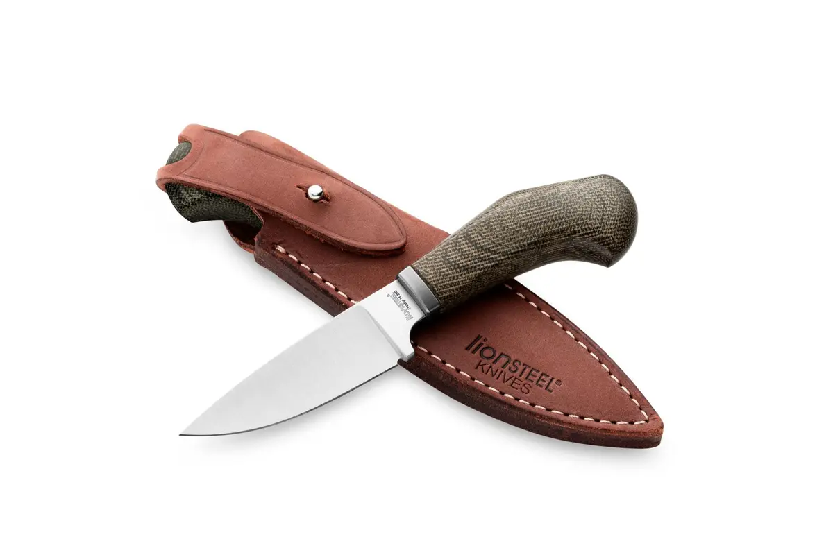LionSteel WILLY Compact Fixed Blade Knife | Italian M390 Steel, Solid Handle, Titanium Guard (Green Micarta) - main product image