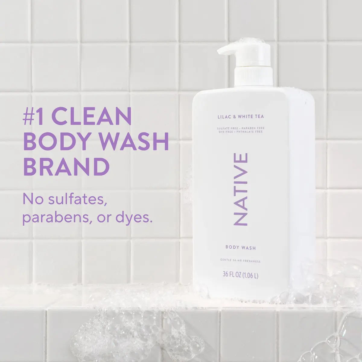 Native Clean Body Wash Lilac & White Tea 1065ml (36 Fl Oz) | Gentle pH-Balanced Formula for Sensitive Skin - view 2