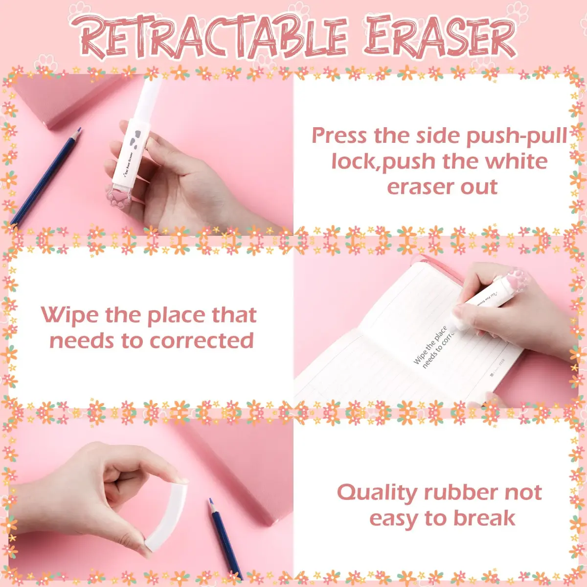 Kogcmeetl Cute Cat Paw Stationery Set White | Eraser Correction Tape Highlighters Sticky Notes Ruler - view 5