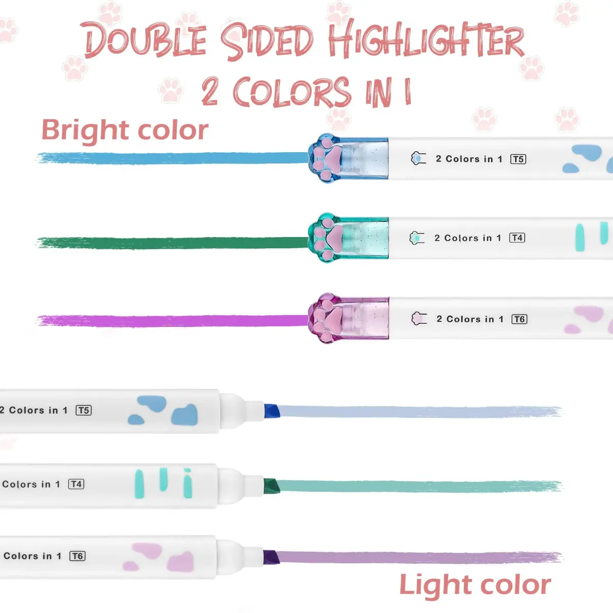 Kogcmeetl Cute Cat Paw Stationery Set White | Eraser Correction Tape Highlighters Sticky Notes Ruler - view 4