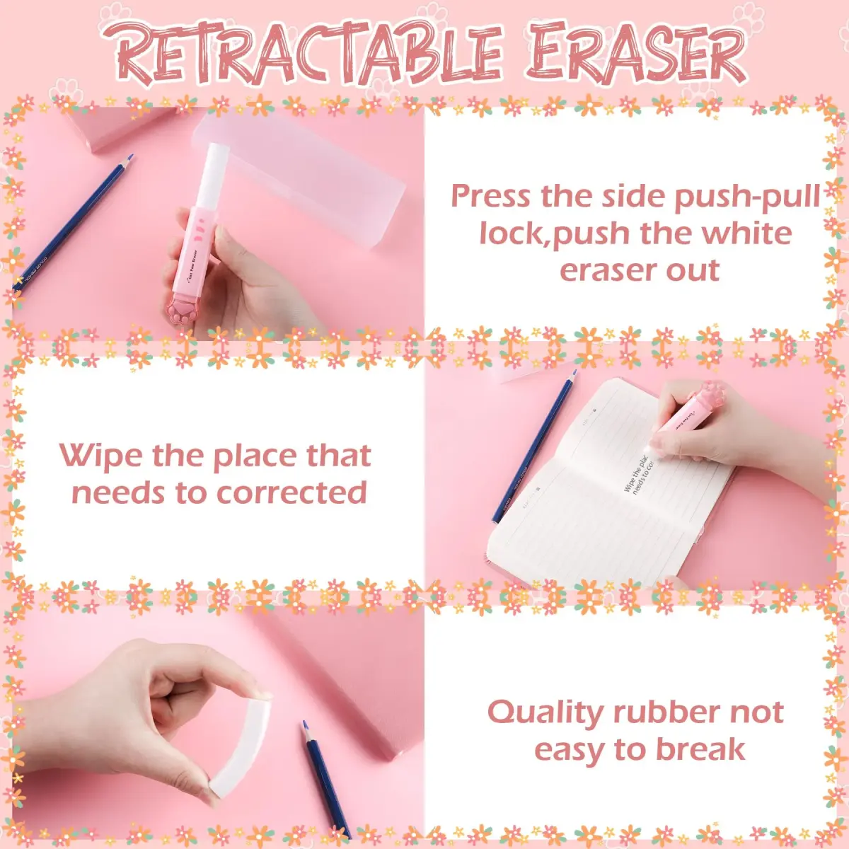 Kogcmeetl Pink 8 Pcs Cute Cat Paw Stationery Set | Eraser Correction Tape Highlighters Sticky Notes Ruler for Cat Lovers Students - view 5