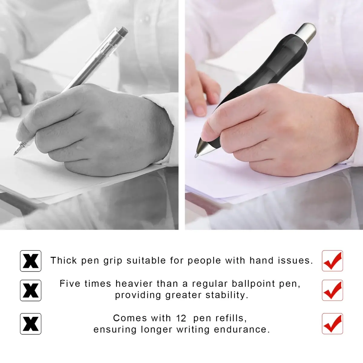 Lyforx Big Fat Pens 14pcs (2 Pens + 12 Refills) | Weighted for Tremor, Arthritis, Parkinson, Handicap - view 3