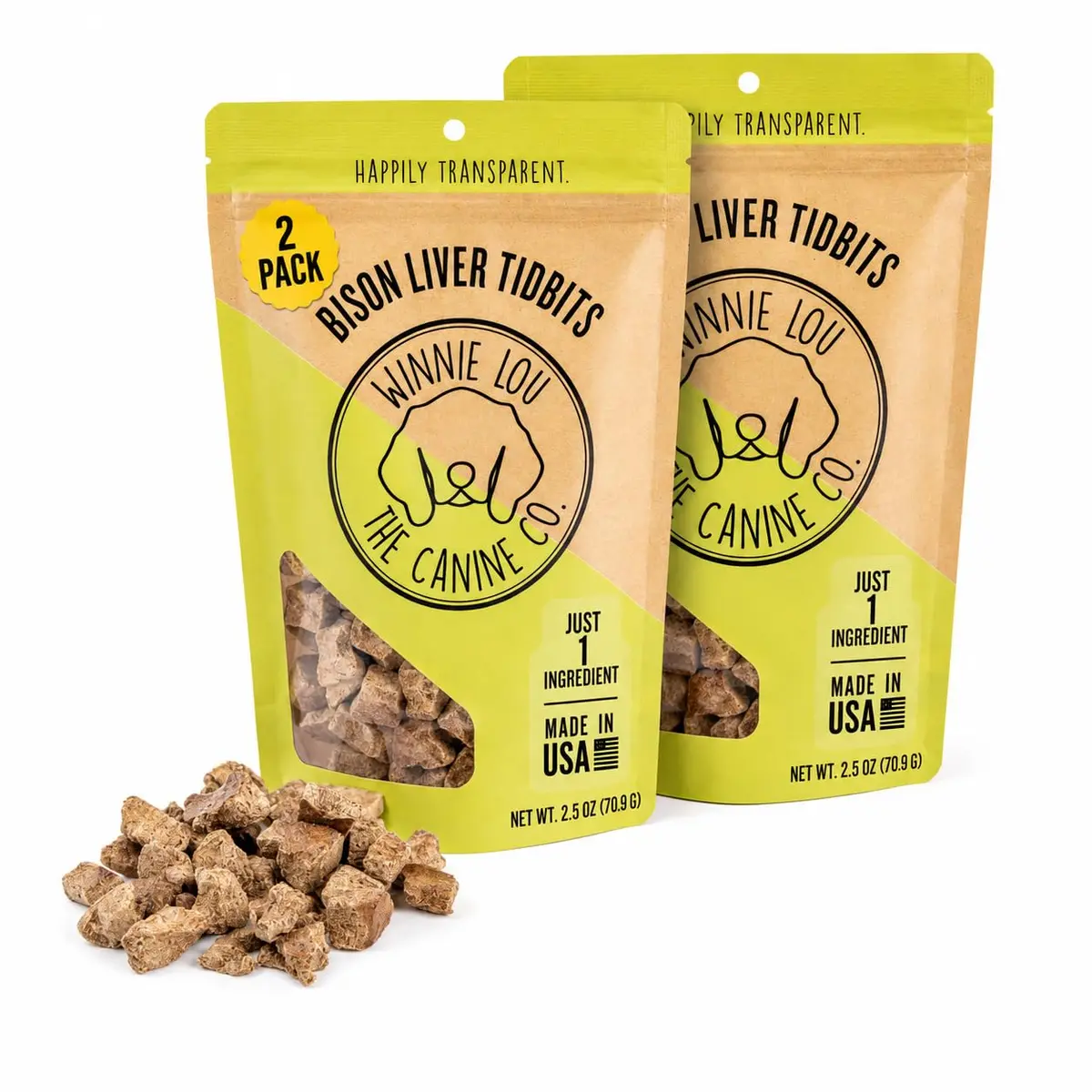 Winnie Lou Organic Jerky Dog Treats Bison Liver Tidbits 2 Pack | All Natural, Human Grade Dog Jerky - main product image