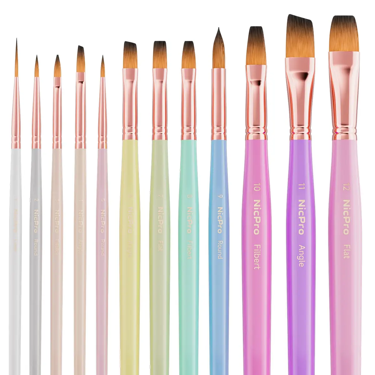 Nicpro Artist Paint Brush Set 12pcs | Assorted Nylon Brushes for Acrylic, Watercolor & Oil (en_US) - main product image