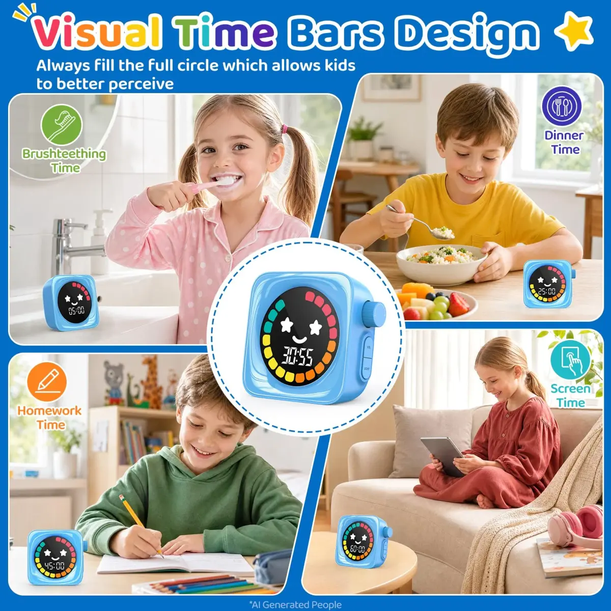 HAUKINIX Visual Timer for Kids ADHD 99-Mins Digital Countdown Stopwatch Timer Blue | 8.6cm (3.4in) x 7.8cm (3.1in) x 4.3cm (1.7in) - view 5