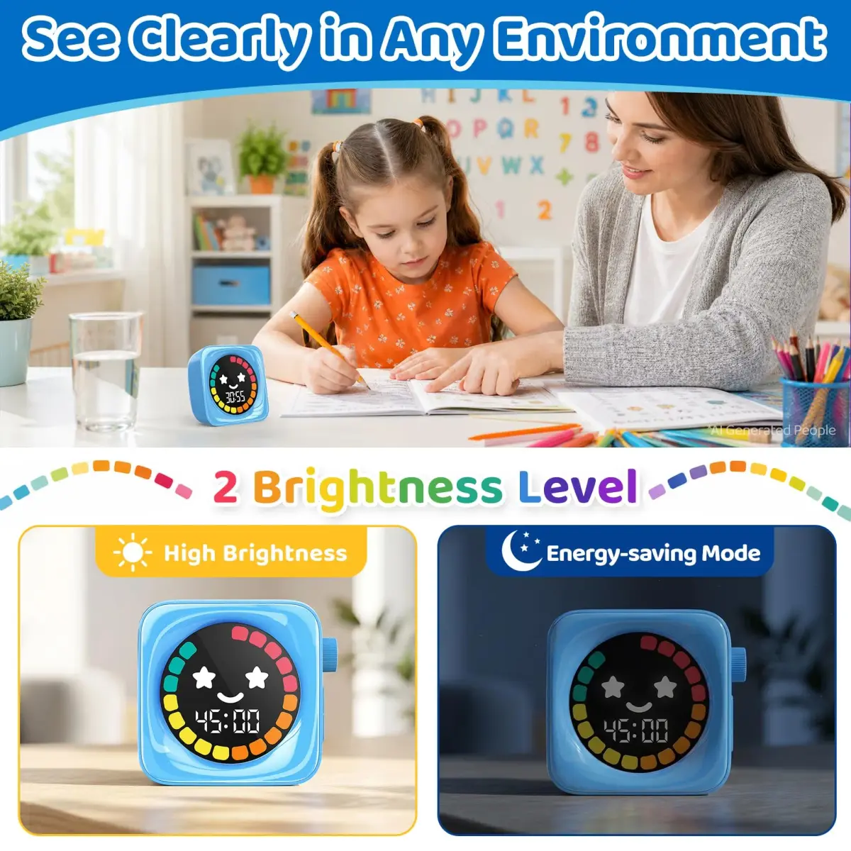 HAUKINIX Visual Timer for Kids ADHD 99-Mins Digital Countdown Stopwatch Timer Blue | 8.6cm (3.4in) x 7.8cm (3.1in) x 4.3cm (1.7in) - view 7