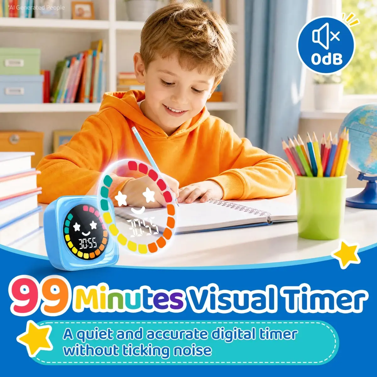 HAUKINIX Visual Timer for Kids ADHD 99-Mins Digital Countdown Stopwatch Timer Blue | 8.6cm (3.4in) x 7.8cm (3.1in) x 4.3cm (1.7in) - view 3