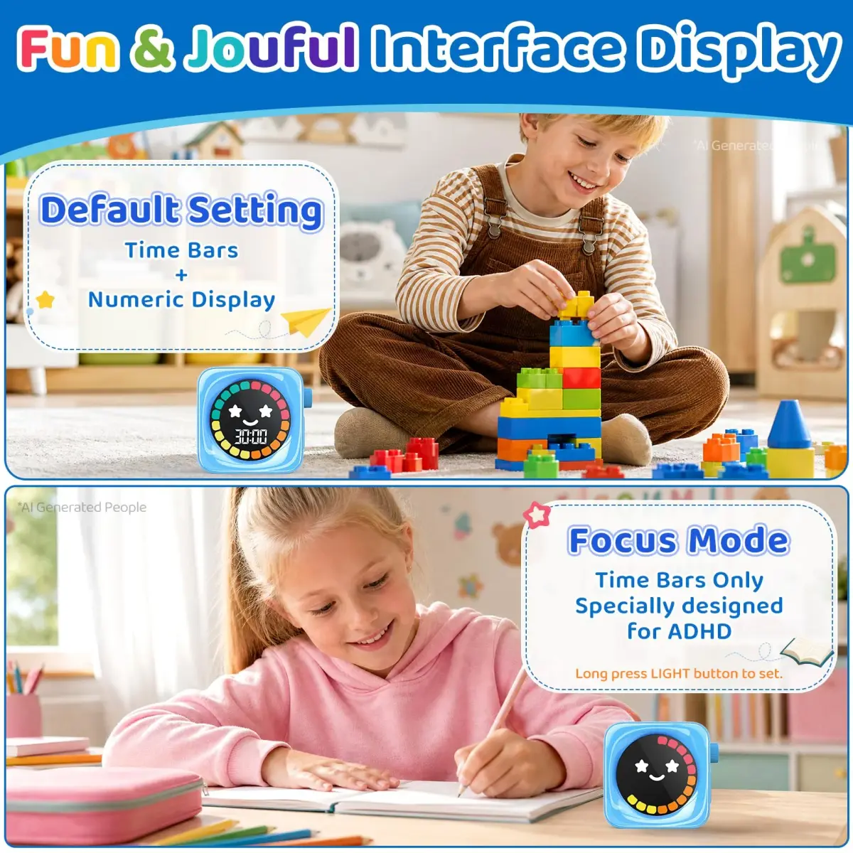 HAUKINIX Visual Timer for Kids ADHD 99-Mins Digital Countdown Stopwatch Timer Blue | 8.6cm (3.4in) x 7.8cm (3.1in) x 4.3cm (1.7in) - view 4