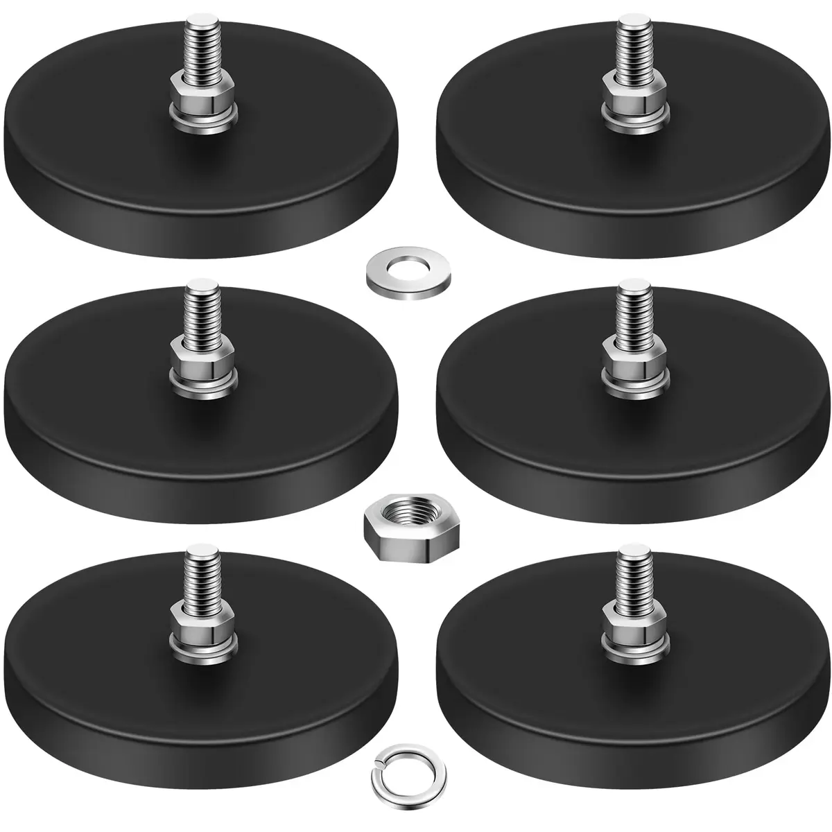 DIYMAG Rubber Coated Neodymium Disc Magnets 6.6cm (2.6in) Diameter, 65lb Pull Force, 6-Pack | Heavy Duty Magnetic Mounts with M6 Threaded Studs - main product image