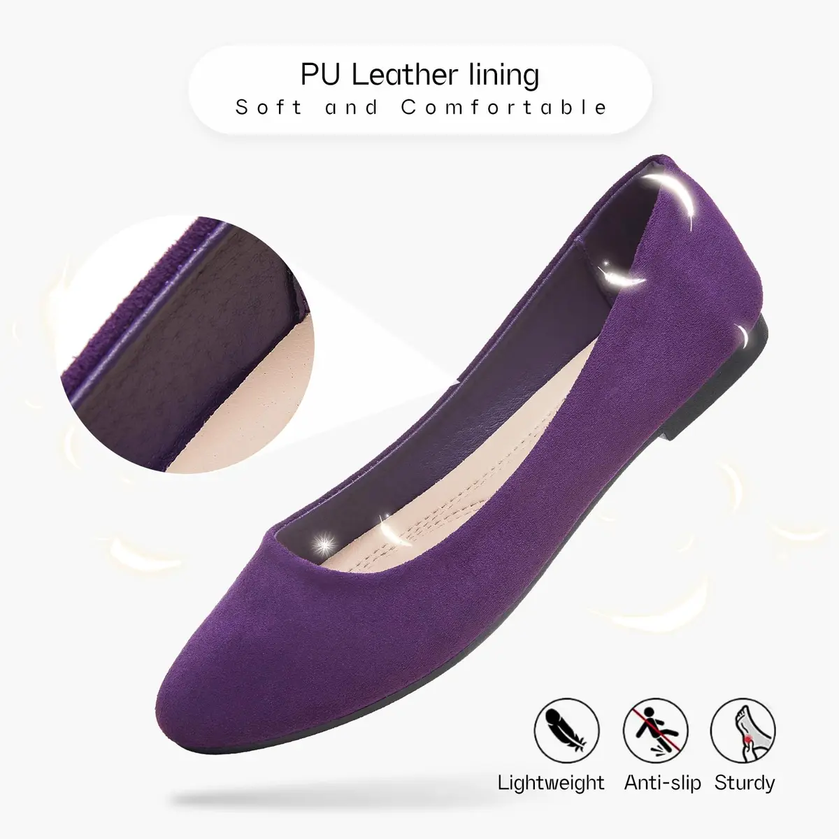 Shupua Flats for Women Round Toe Ballet Flats Work Shoes, Purple, Size 9 | Comfortable All-Day Office Wear - view 6