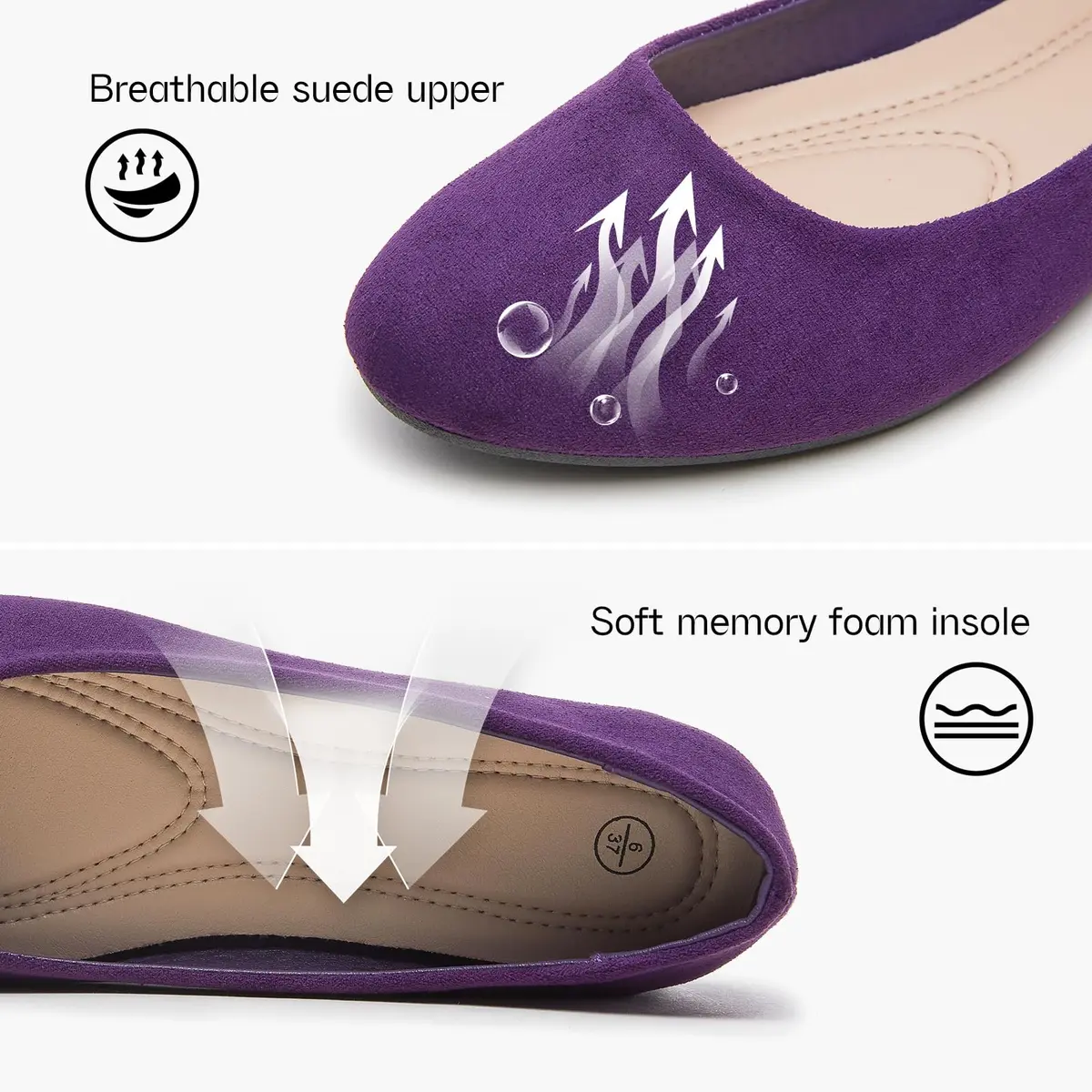 Shupua Flats for Women Round Toe Ballet Flats Work Shoes, Purple, Size 9 | Comfortable All-Day Office Wear - view 7