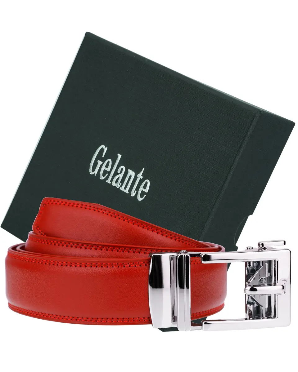 Gelante Ratchet Belt for men, Leather 1.3'' Adjustable Dress Belt in Red | Precise Fit & Trim to Size - view 5