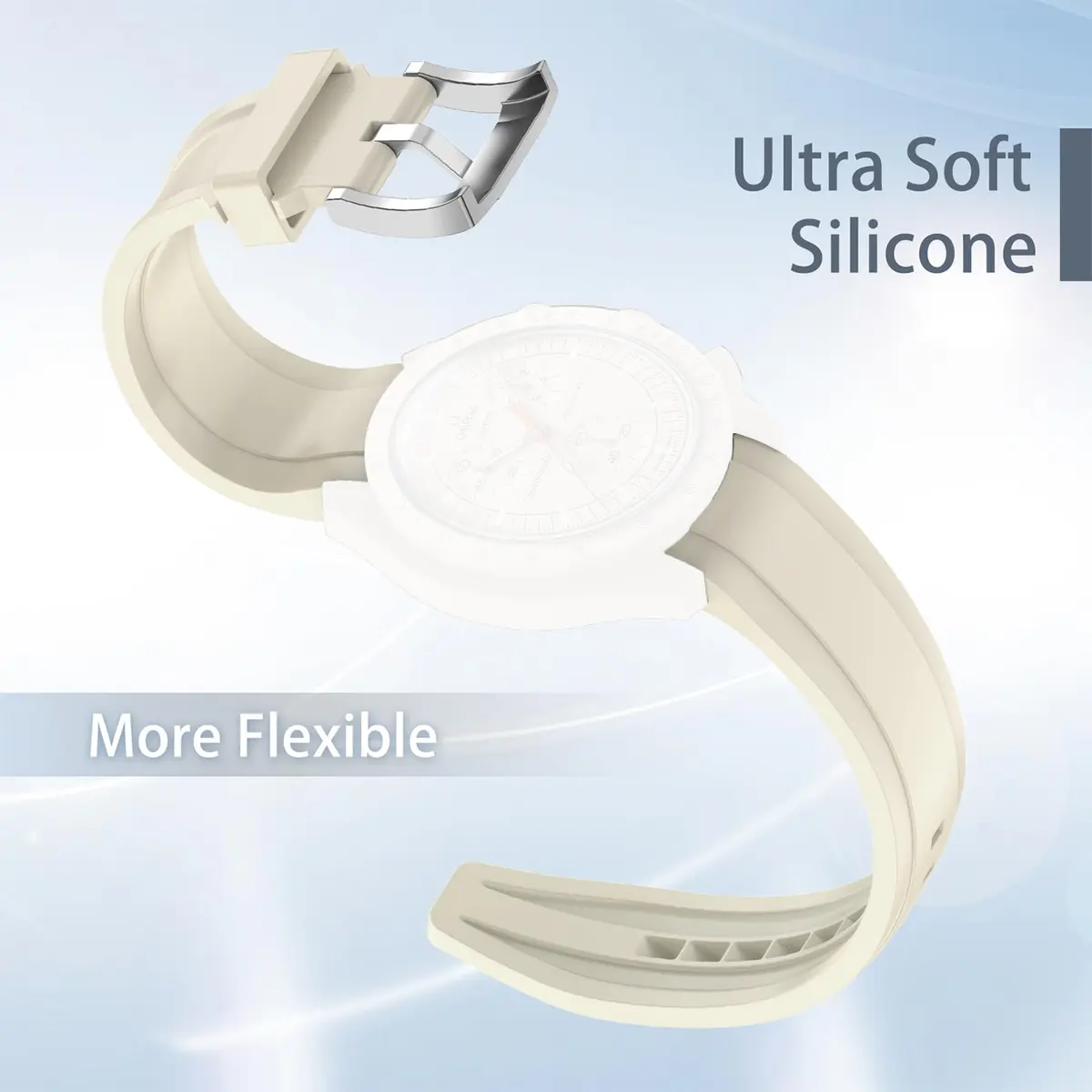 Tovimall 20mm Silicone Watch Band for Omega x Swatch Moonswatch | Starlight - view 2