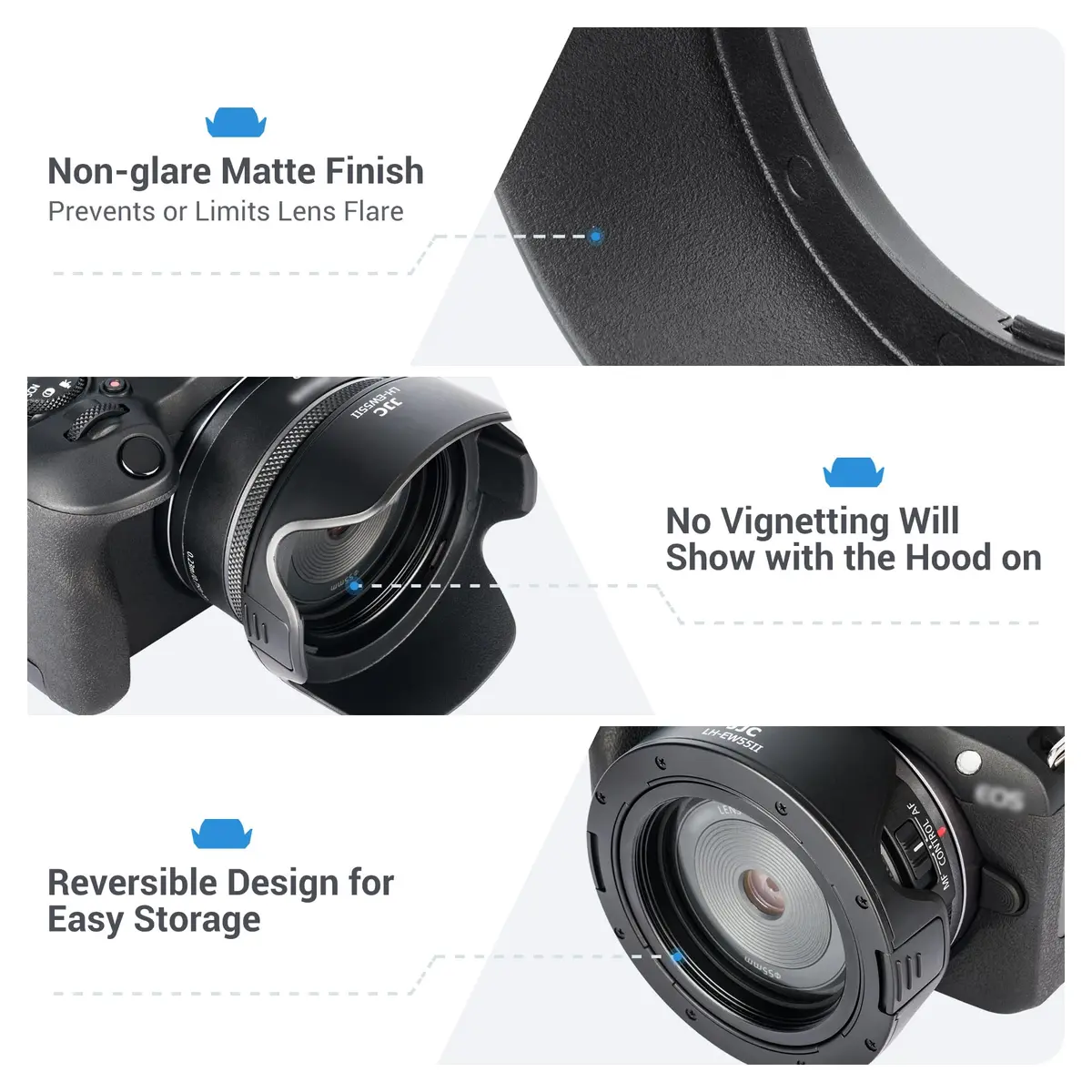 JJC Lens Hood for Canon RF 28mm F 2.8 STM | Reversible Lens Shade, Compatible with 55mm Filters & Cap - view 7