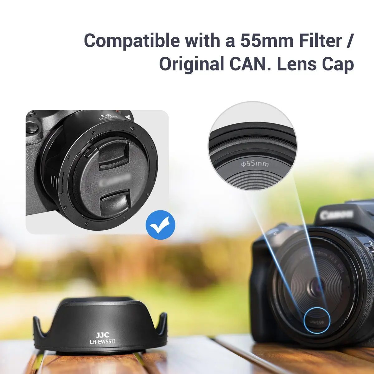 JJC Lens Hood for Canon RF 28mm F 2.8 STM | Reversible Lens Shade, Compatible with 55mm Filters & Cap - view 4