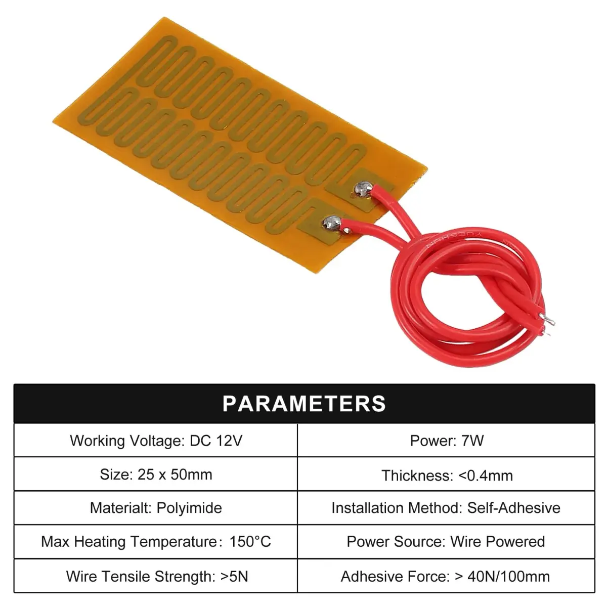 Coliao 12V 7W 25mmx50mm Polyimide Heater Plate (6-Pack) | Adhesive PI Heating Film Strip - view 3
