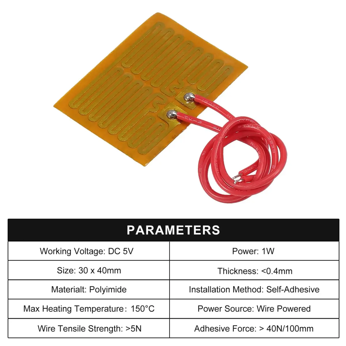 Coliao 6pcs 5V 1W PI Heating Film 30mmx40mm | Flexible Adhesive Polyimide Heater Plate - view 3