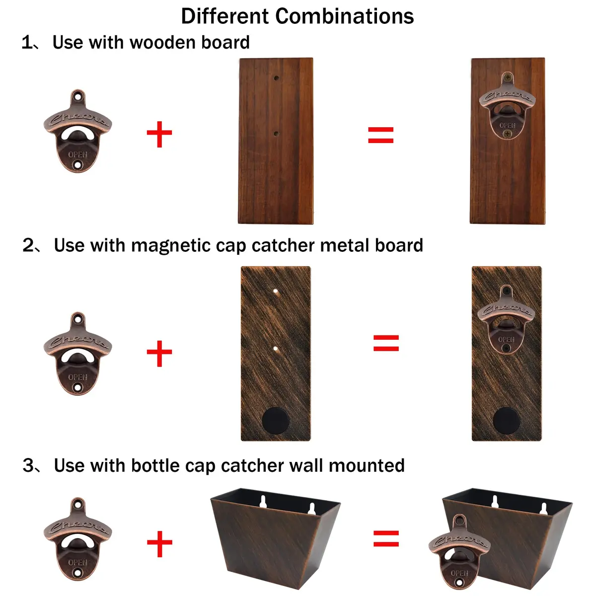 Luwanburg Cheers Wall Mounted Bottle Opener Antique Copper | Unique Soda Cap Tool (70-120c) - view 3