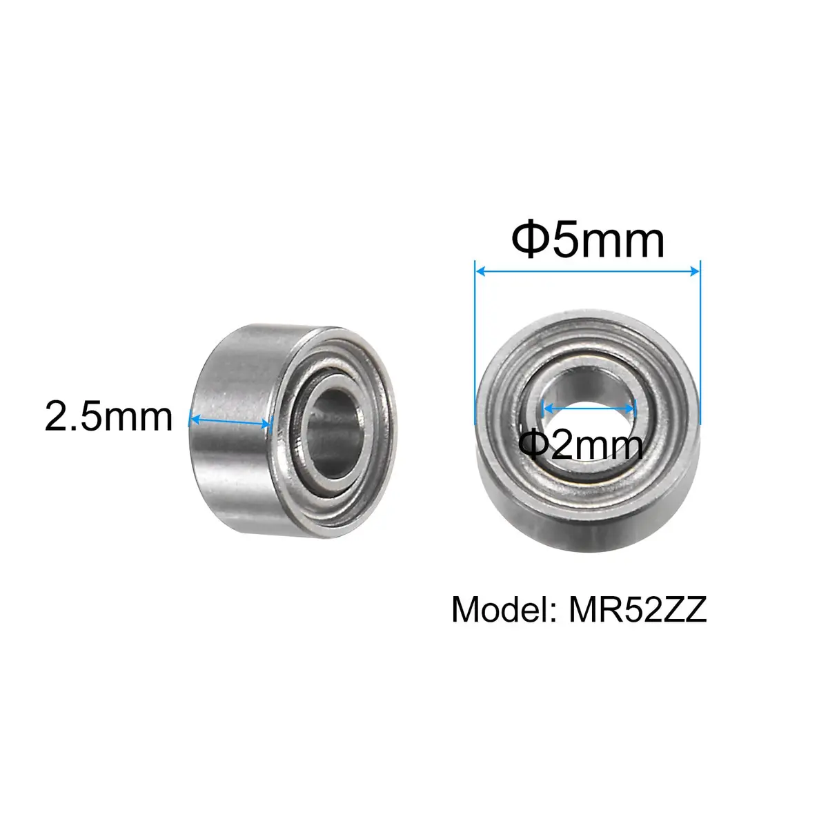 uxcell MR52ZZ Deep Groove Ball Bearings 2x5x2.5mm Double Shielded Chrome Steel Miniature Bearings (10-Pack) - view 2