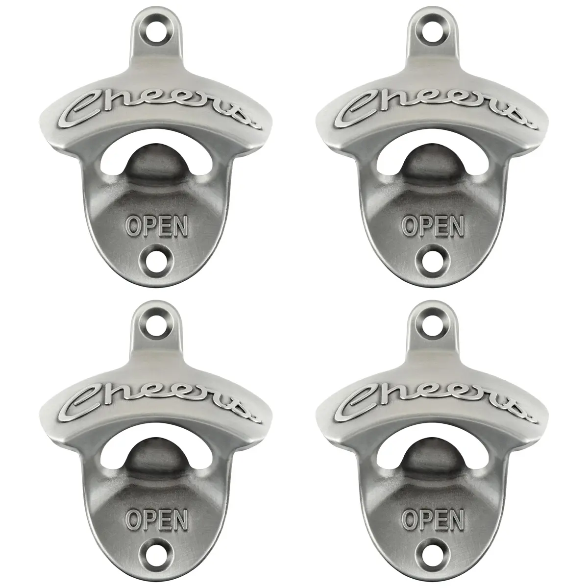 Luwanburg Wall Mounted Bottle Opener Cheers Beer Cap Opener Post Mounted Antique Silver (Pack of 4) | Rustproof Stainless Steel Decor - main product image