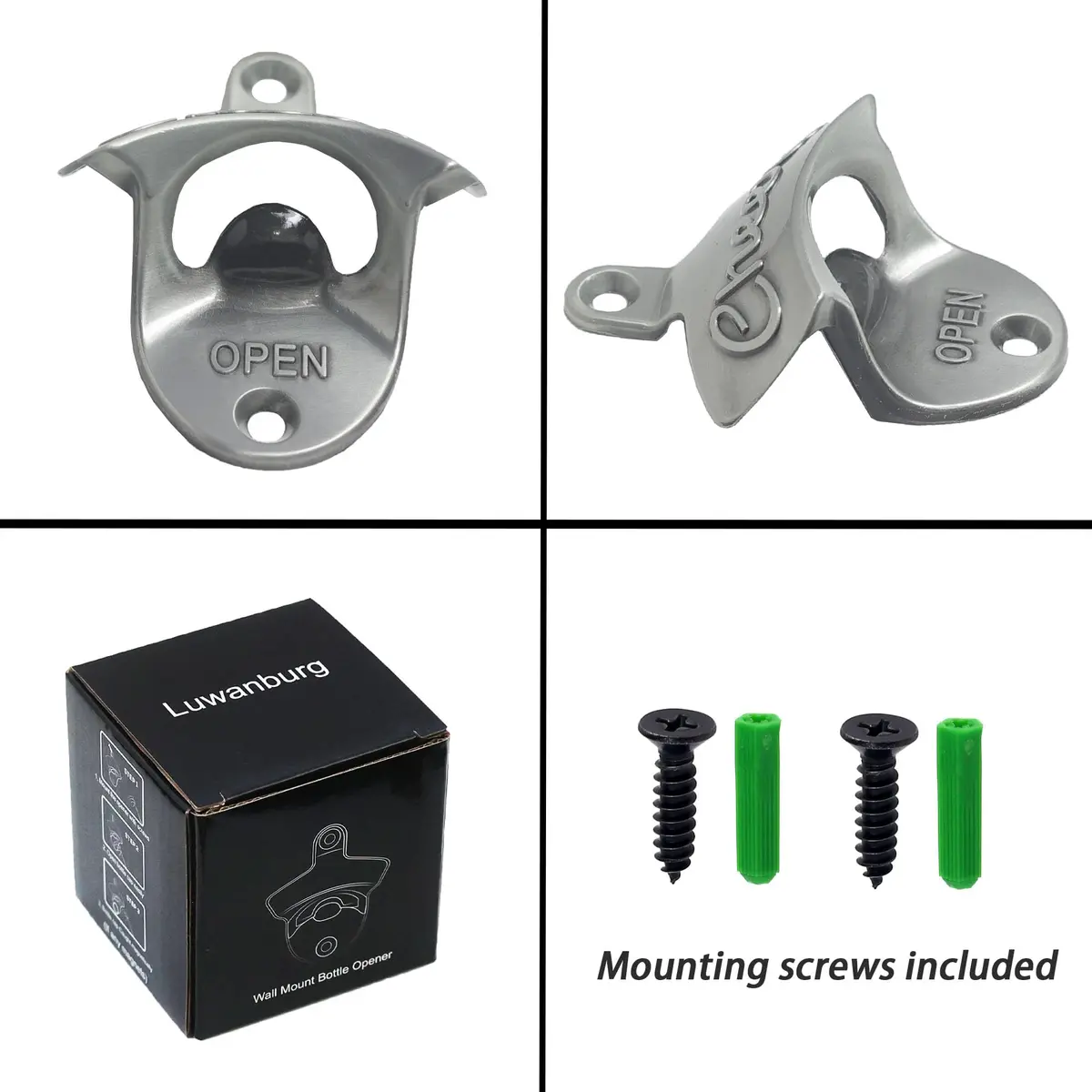 Luwanburg Wall Mounted Bottle Opener Cheers Beer Cap Opener Post Mounted Antique Silver (Pack of 4) | Rustproof Stainless Steel Decor - view 5