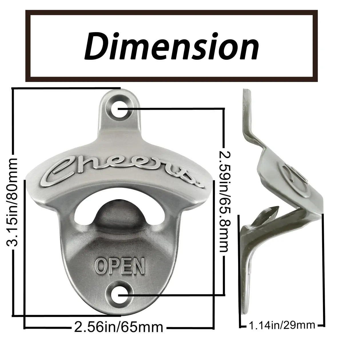 Luwanburg Wall Mounted Bottle Opener Cheers Beer Cap Opener Post Mounted Antique Silver (Pack of 4) | Rustproof Stainless Steel Decor - view 4