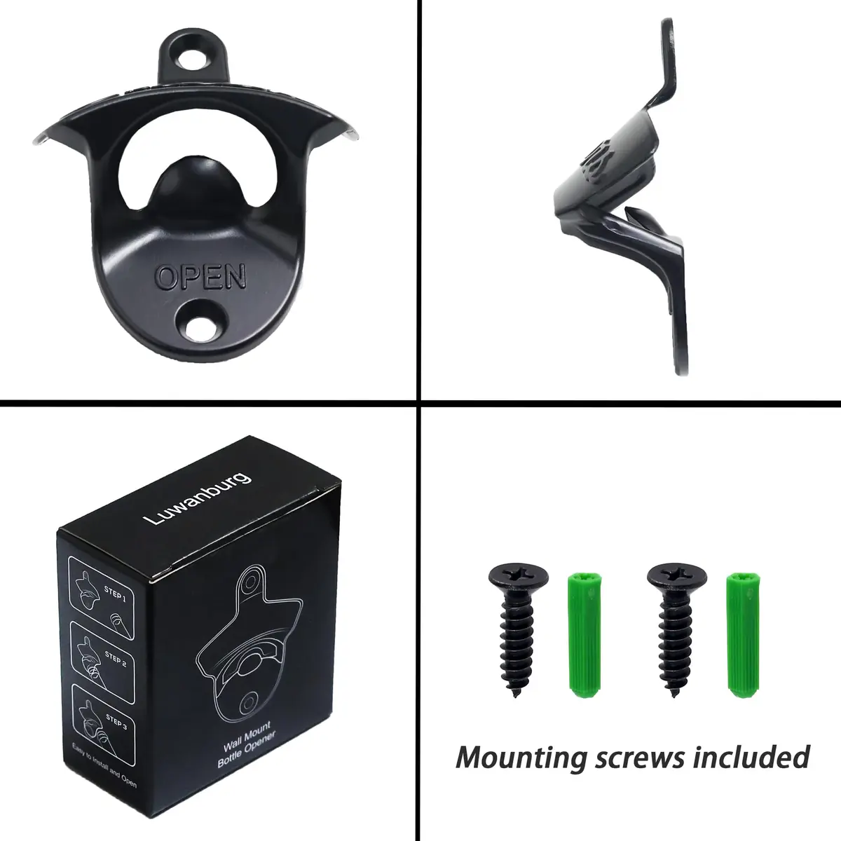 Luwanburg Black Beer Bottle Cap Opener Wall Mounted Cheers Stainless | Rustproof Zinc Alloy Decor & Utility - view 6