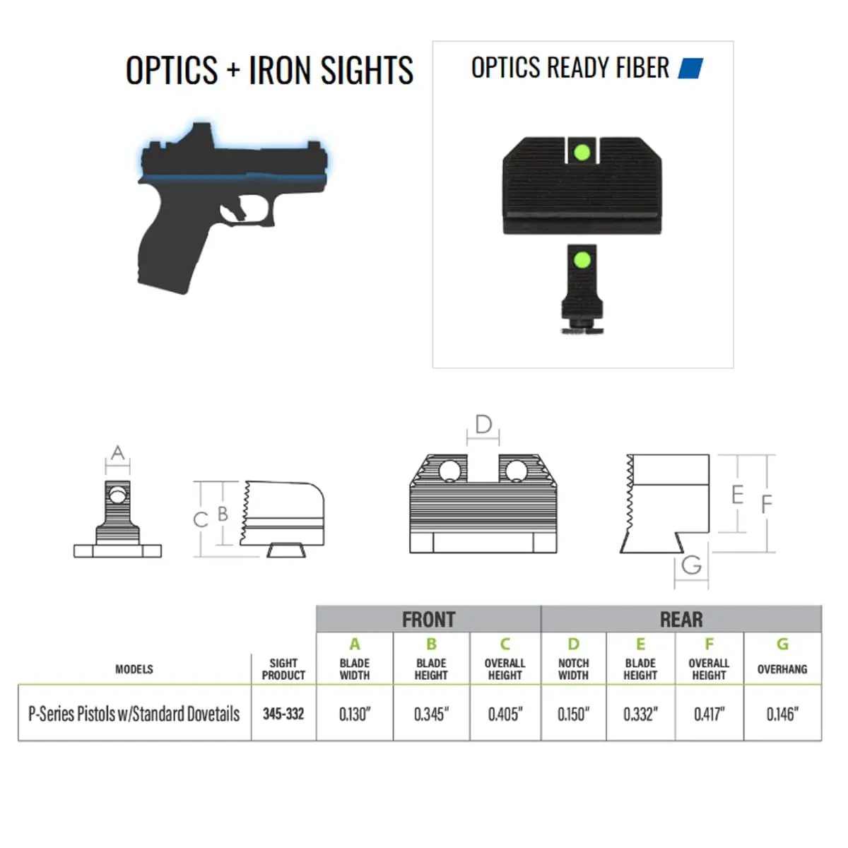 Night Fision Optic Fiber Sight Set for Sig Sauer P320/P365 | Green Front, .345-.332 Height, CNC Steel, Optics Ready - view 6