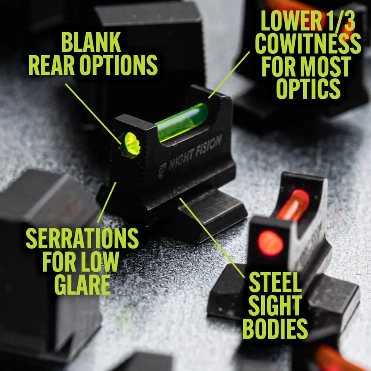 Night Fision Optic Fiber Sight Set for Sig Sauer P320/P365 | Green Front, .345-.332 Height, CNC Steel, Optics Ready - view 7