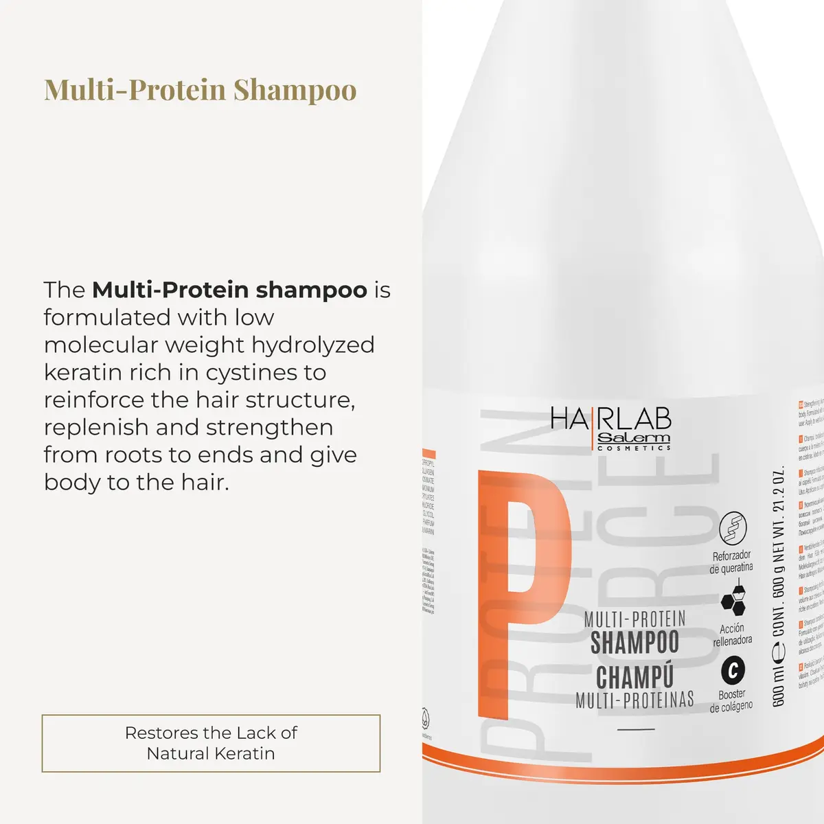 Salerm Fortifying Shampoo - Multi-Protein Hair Lab Shampoo 600 ml | Nourishes & Strengthens Damaged Hair - view 2
