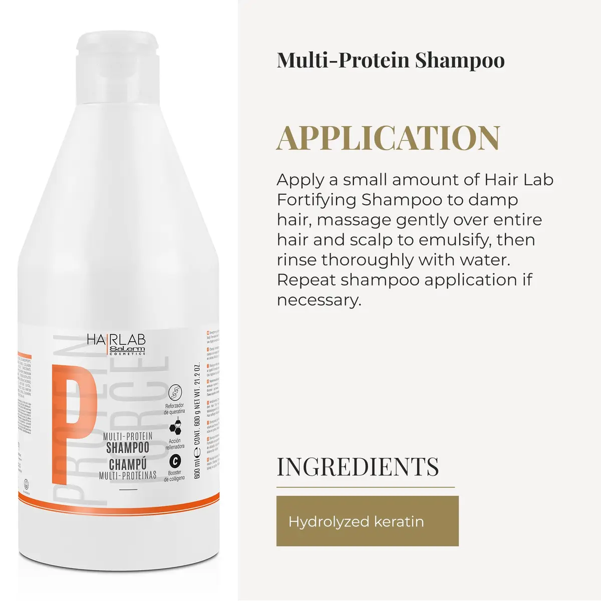 Salerm Fortifying Shampoo - Multi-Protein Hair Lab Shampoo 600 ml | Nourishes & Strengthens Damaged Hair - view 4