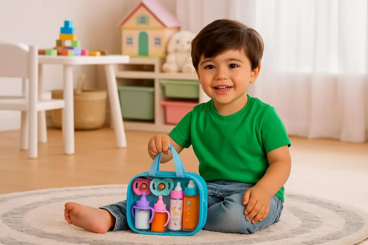 fash n kolor My Sweet Baby Disappearing Doll Feeding Set with 2 Milk Bottles, 2 Juice Bottles, 2 Pacifiers & Toy Bag | Ages 3+ - view 6