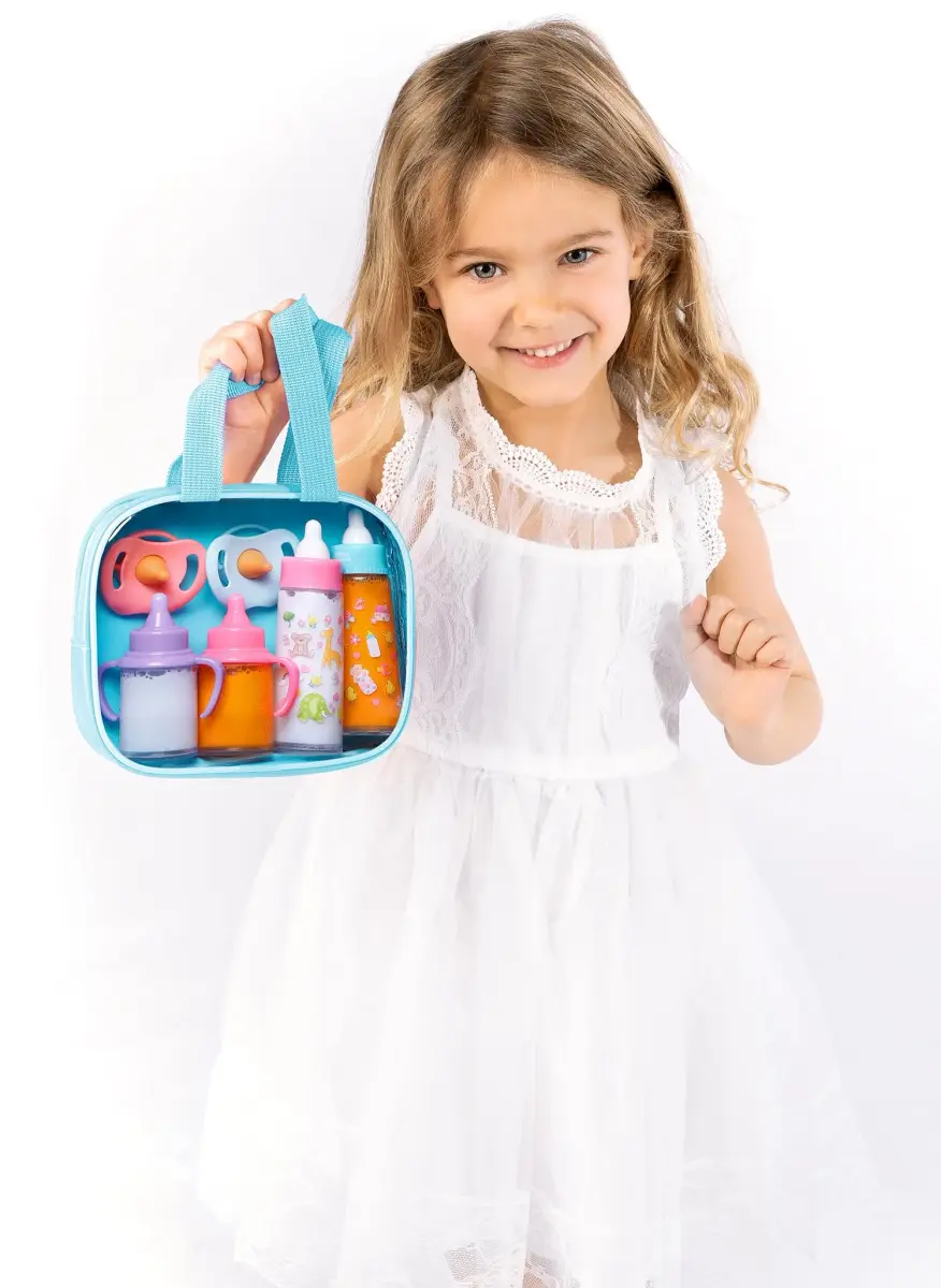 fash n kolor My Sweet Baby Disappearing Doll Feeding Set with 2 Milk Bottles, 2 Juice Bottles, 2 Pacifiers & Toy Bag | Ages 3+ - view 3