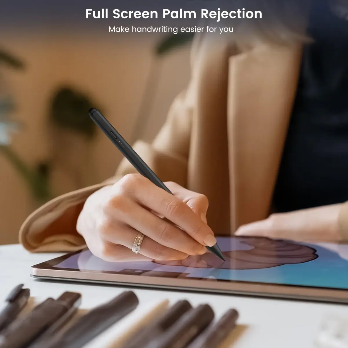 STYLUSHOME Active Stylus Pen for iPad 10th/9th/8th/7th/6th Gen, Pro 11/12.9in, Air 5/4/3, Mini 5/6 — 165mm (5.5in) Black | 13-Min Charge, 9-Hr Use, Tilt & Palm Rejection - view 5