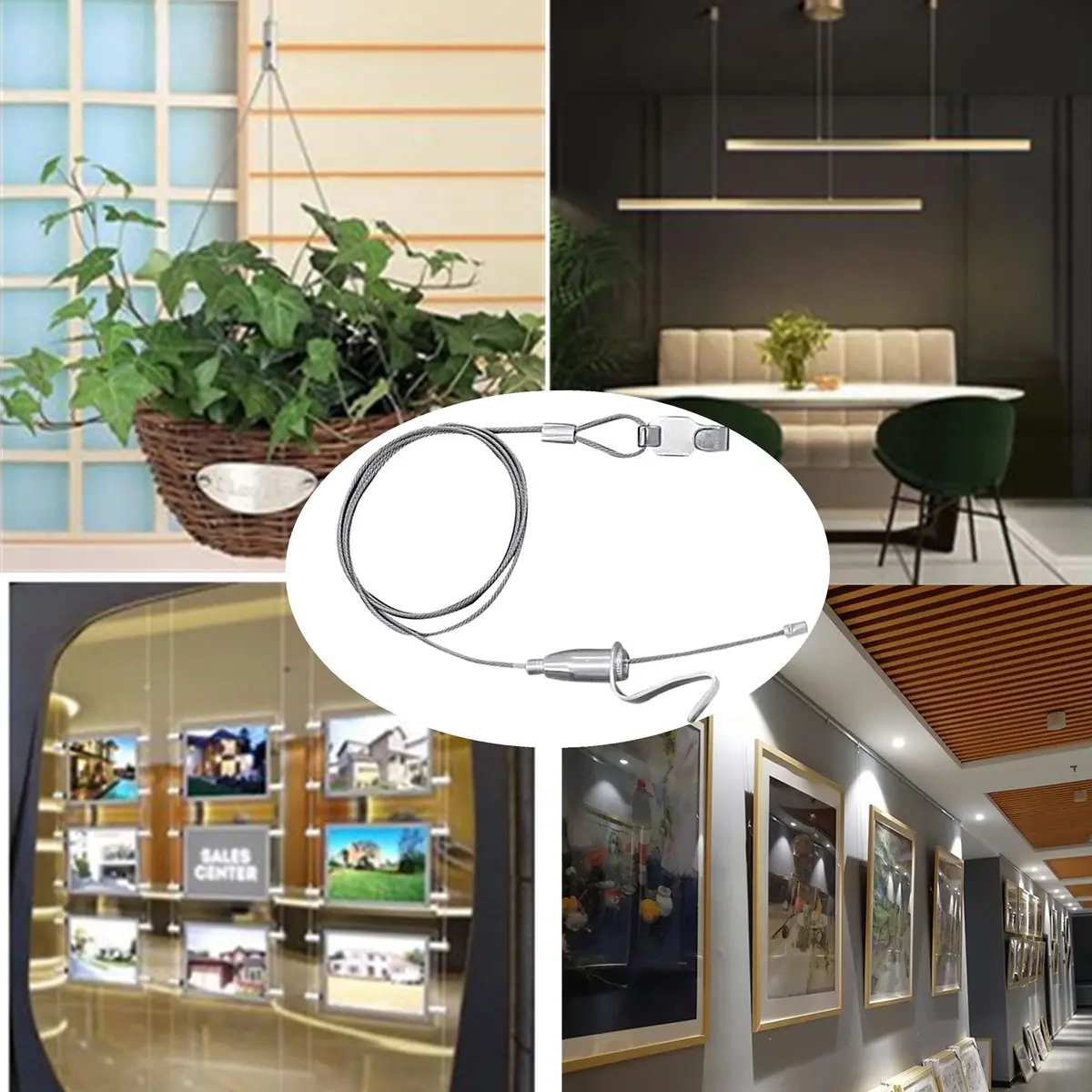 alblinsy Picture Rail Hanging System 8 PCS 3.28 ft | Adjustable Stainless Steel Wire for Wall Art & Exhibitions - view 5