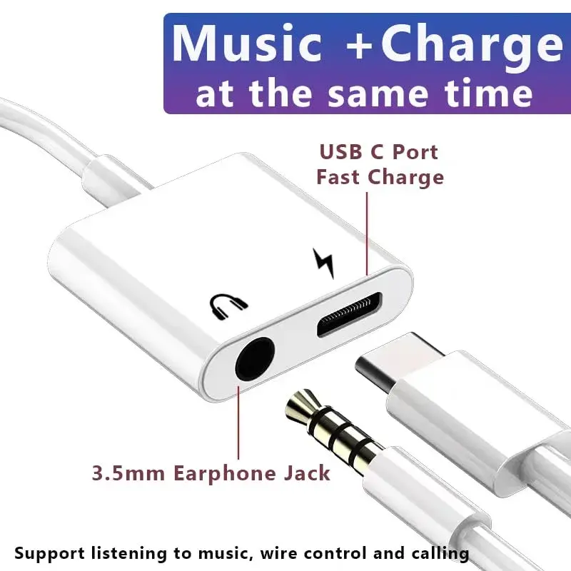 Snlrntin USB C to 3.5mm Headphone and Charger Adapter | 2-in-1 Aux Audio Jack with PD Fast Charging - view 2