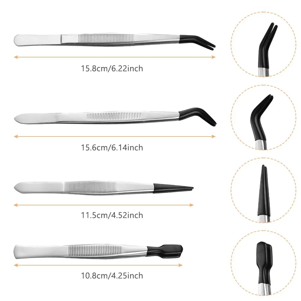 Ainiv 4pcs Tweezers with Rubber Tips | Precision Stainless Steel for Beauty & DIY (70-120 chars) - view 3