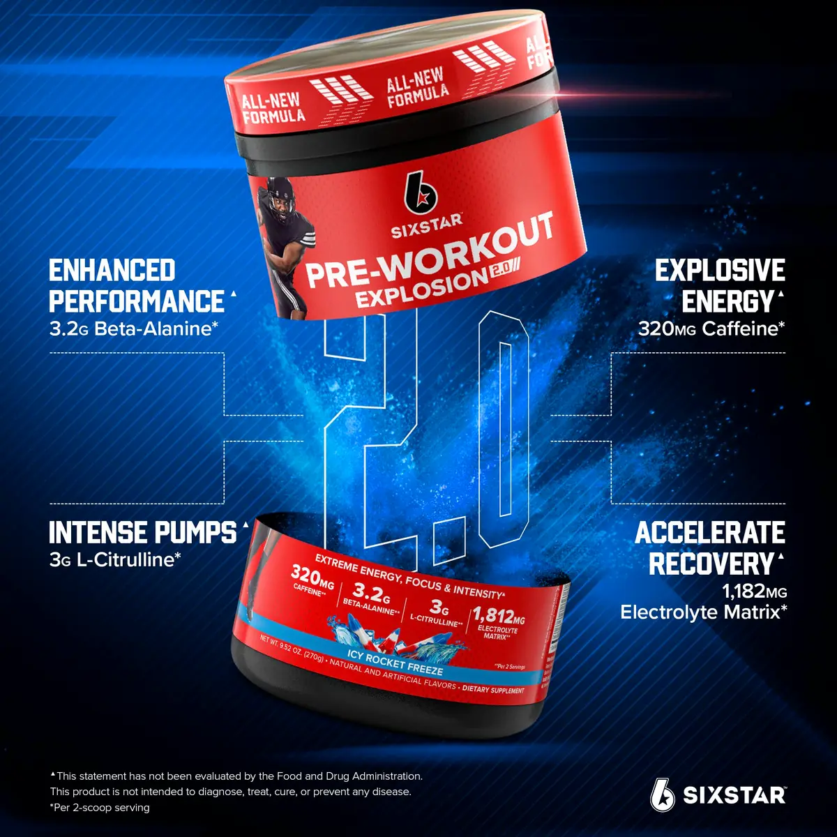Six Star Pre-Workout Powder for Men & Women 9.52oz | Extreme Energy & Focus - view 2