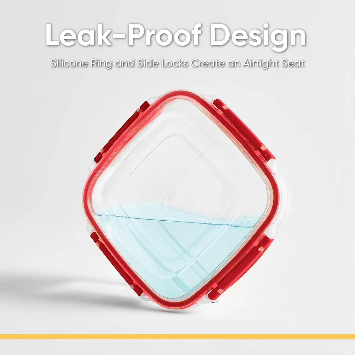 Superio Lock and Fresh Airtight Food Storage Containers with Lids, 473 ml (16 oz), BPA Free, Square Sealed Container, Red - view 3