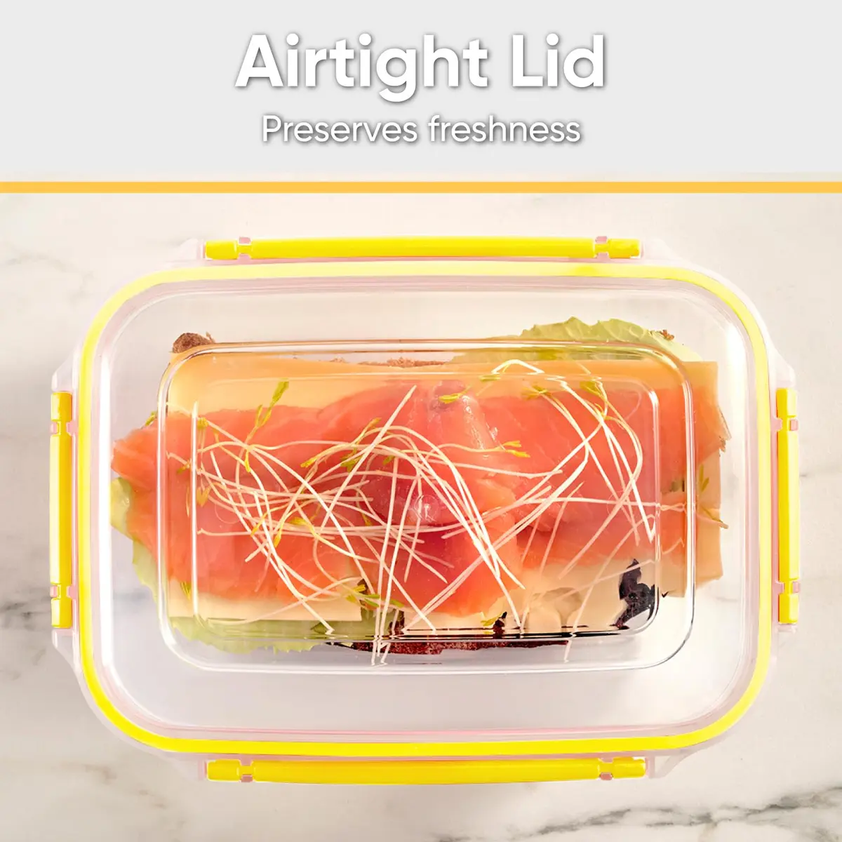 Superio Airtight Food Storage Container with Lid - 1.4 L (48 Oz / 6 Cups) Yellow | BPA-Free, Leakproof, Stackable, Microwave & Freezer Safe - view 6