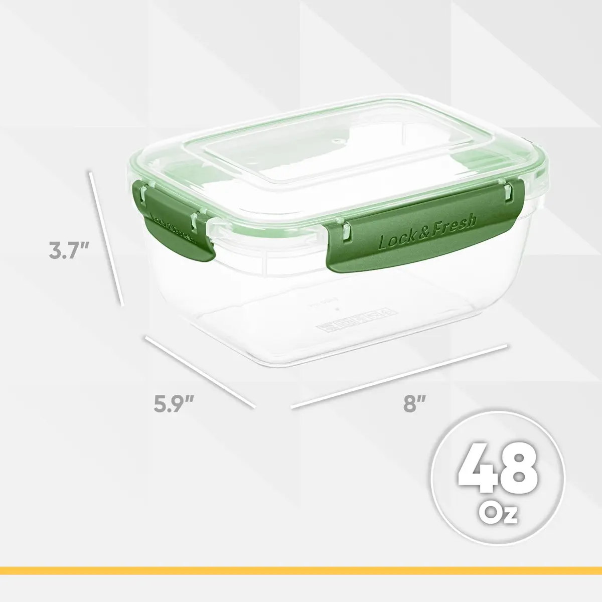 Superio Lock and Fresh Airtight Food Storage Containers with Lids for Kitchen Pantry Organization, BPA Free, Lunch, and Meal Prep Plastic Containers, 48 oz. Rectangular Sealed Container, Green - view 2