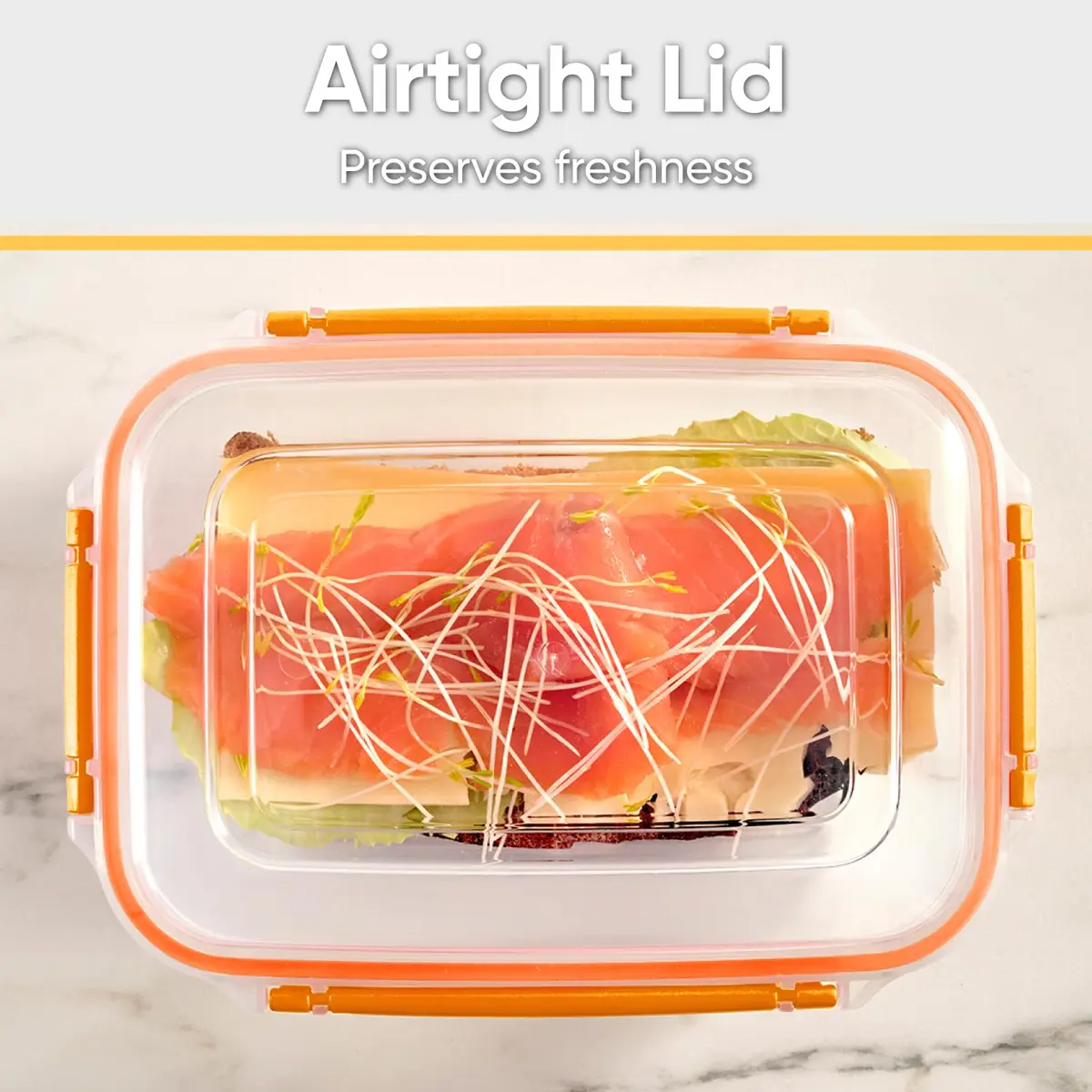 Superio Orange 1183ml (48 Oz) Plastic Food Storage Container with Airtight Lid | Leakproof Bento Box for Kitchen Organization - view 6
