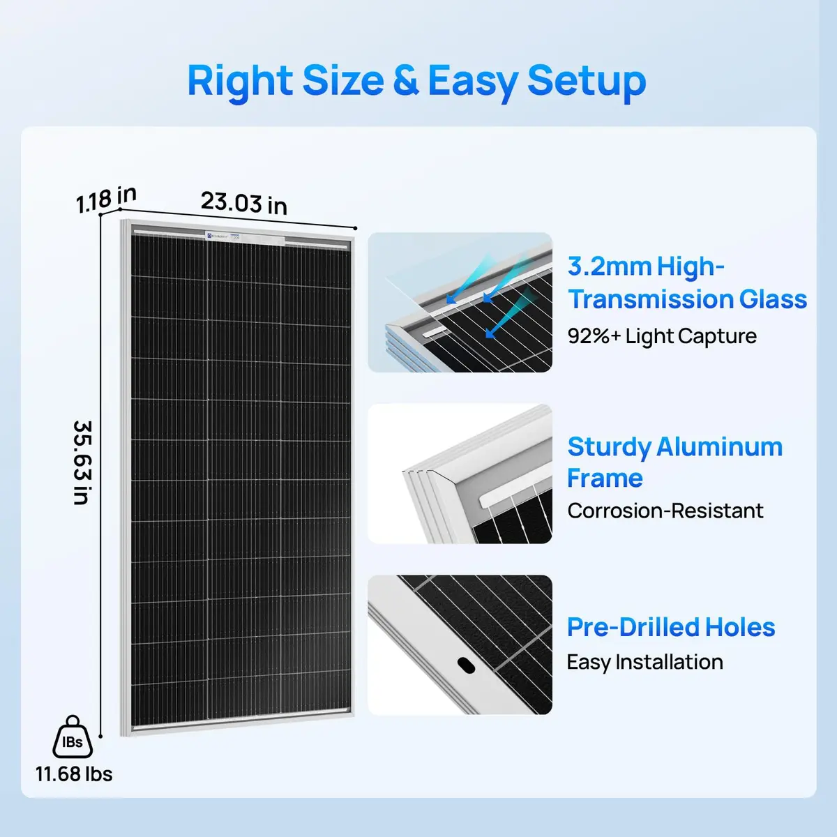 ECO-WORTHY 200 Watt Bifacial Solar Panel 2pcs 100W | High Efficiency, Off Grid PV Power for Home & RV - view 5