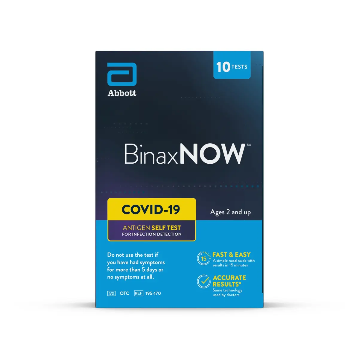 BinaxNOW COVID-19 Antigen Self Test 10 Tests | Fast 15-Minute Results at Home - main product image