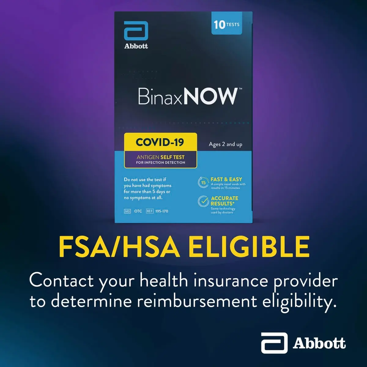 BinaxNOW COVID-19 Antigen Self Test 10 Tests | Fast 15-Minute Results at Home - view 4