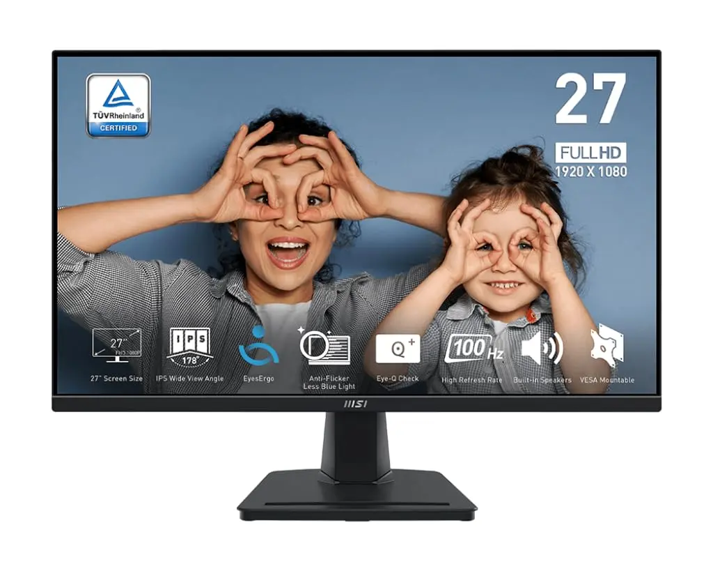 msi PRO MP275 27-inch IPS 1920 x 1080 (FHD) Computer Monitor, 100Hz, Free-Synch, HDMI, VGA Port, Tilt, Speaker, 1ms, Black | IPS Panel - main product image
