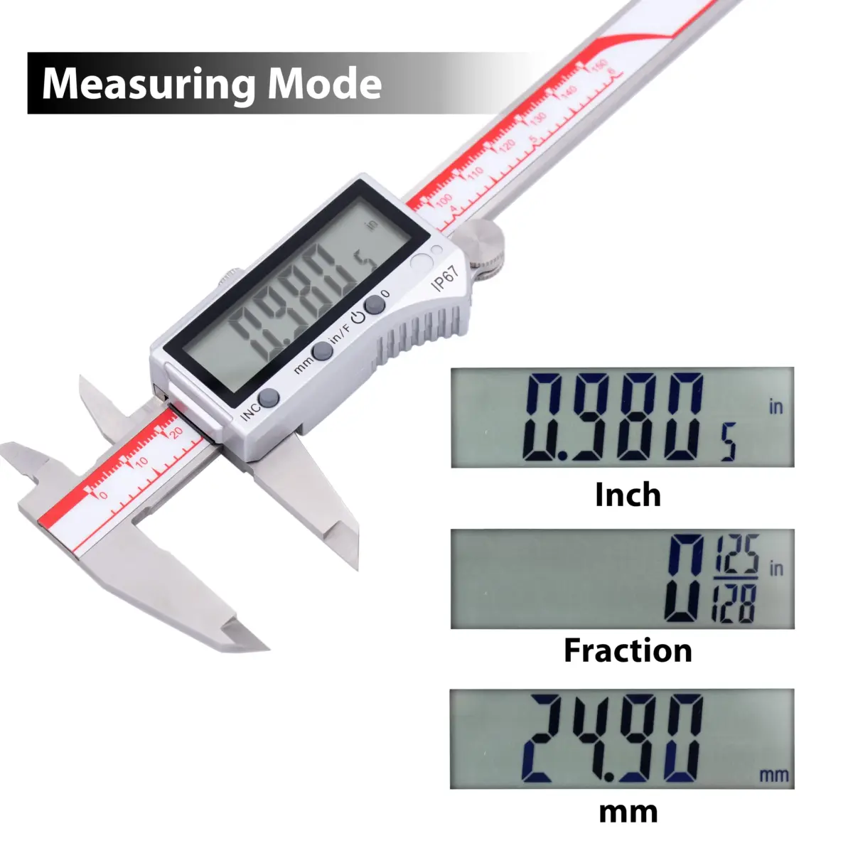 VINCA DIPA-0605 Digital Caliper 150mm (6 Inch) | IP67 Stainless Steel with Large LCD - view 2